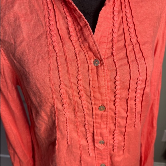 Malvin Germany I love linen coral pin tuck long sleeve blouse collared button - Picture 2 of 8